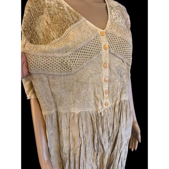 Vtg 70s CREEM Dress Hippie Boho Viscose Maxi Farmhouse Cottage core Tie Elephant - Picture 12 of 16